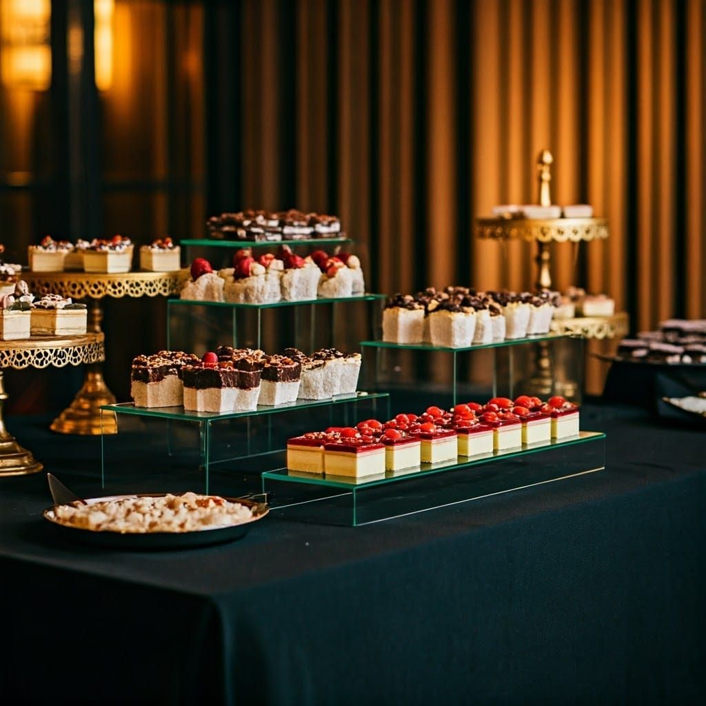Elegant Dessert Display in Golden Light