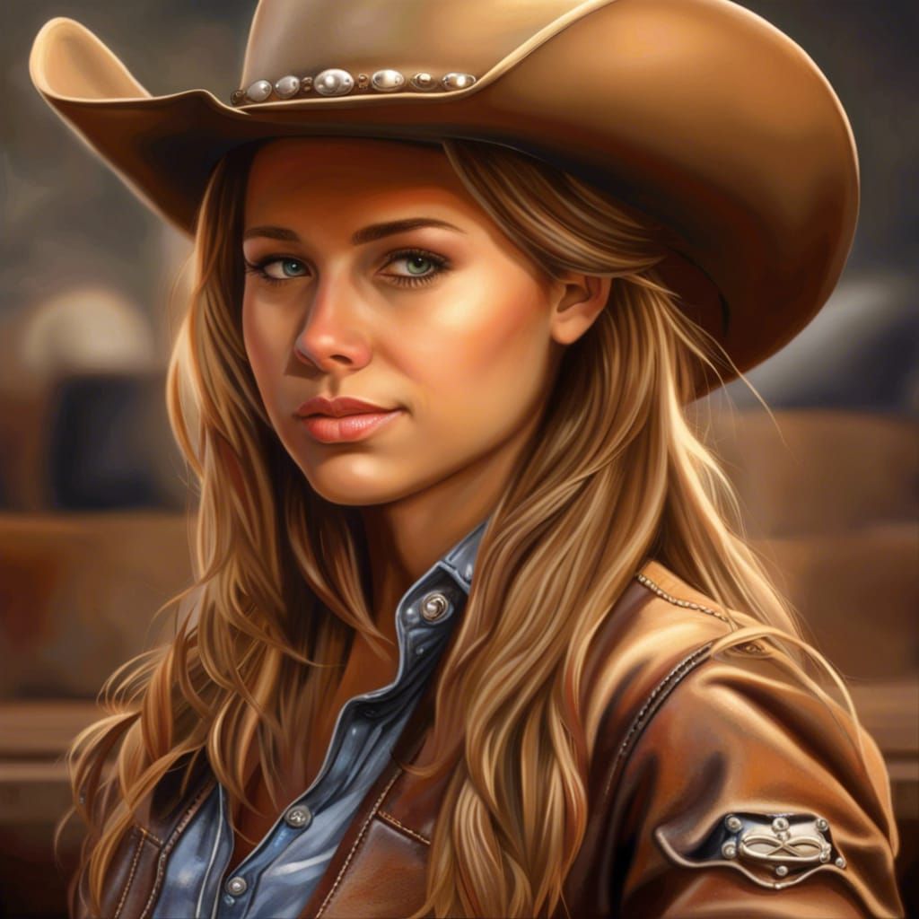 18-year-old barrel racer girl, hot, cowboy hat, hyperrealistic,