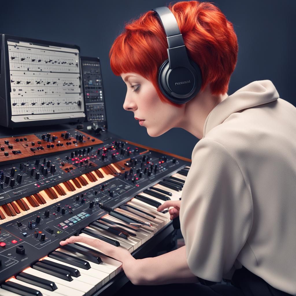 Redhead girl with a pixie cut falls in love with her synthes...