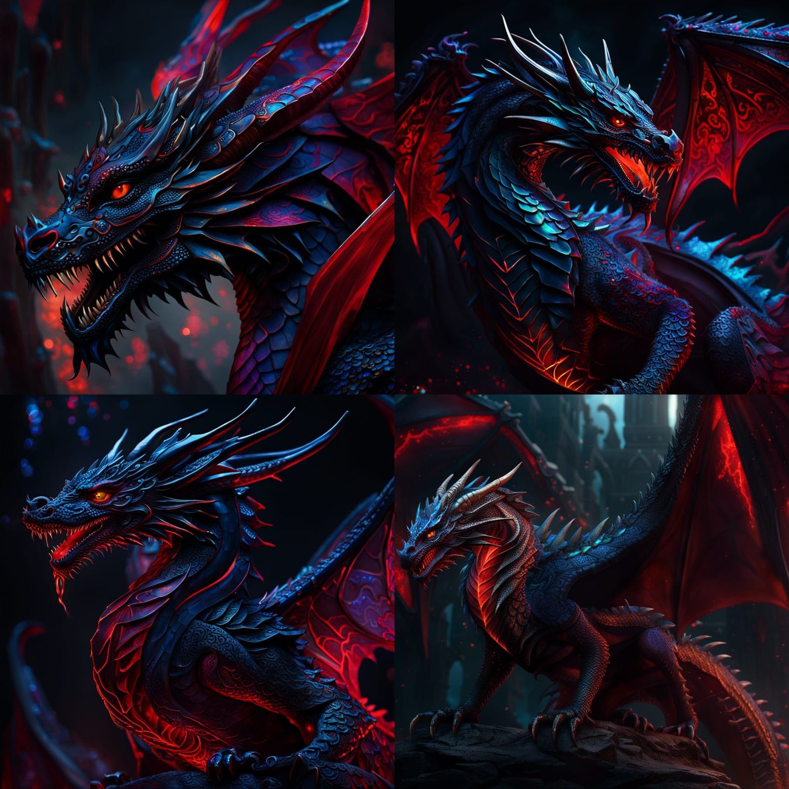 Black opalescent, red runic dragon. - AI Generated Artwork - NightCafe ...