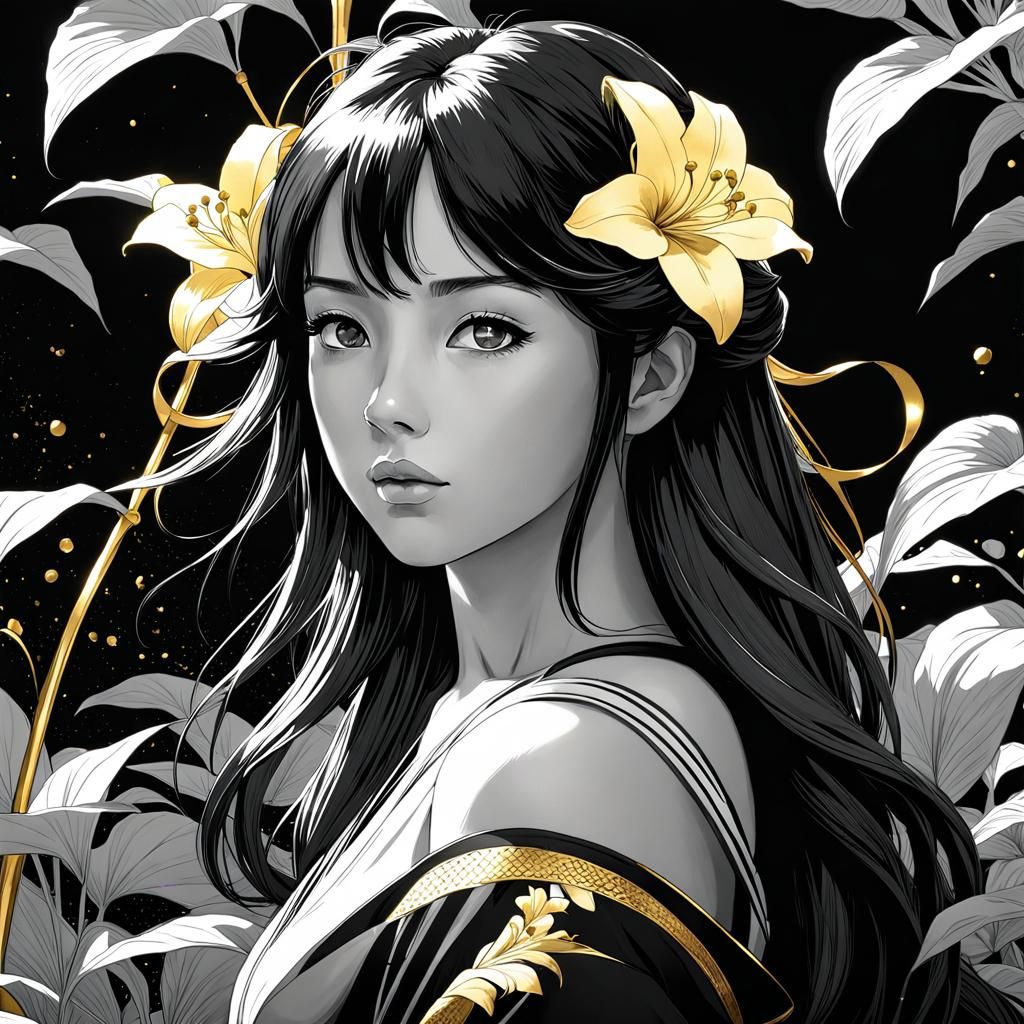 Girl & Lily Flowers AI Generated Artwork NightCafe Creator