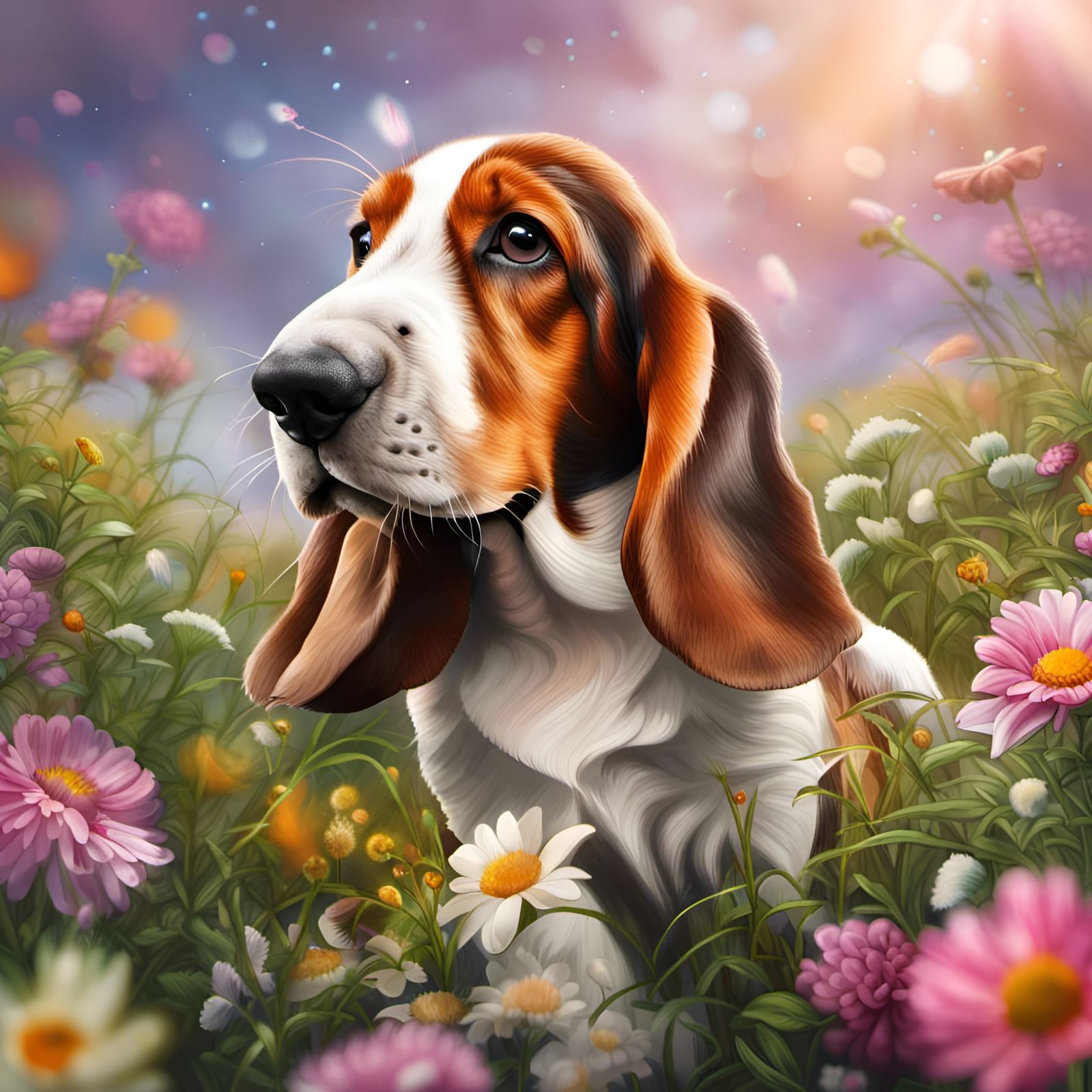 cute basset hound puppy holding one paw up in the air while sitting in ...