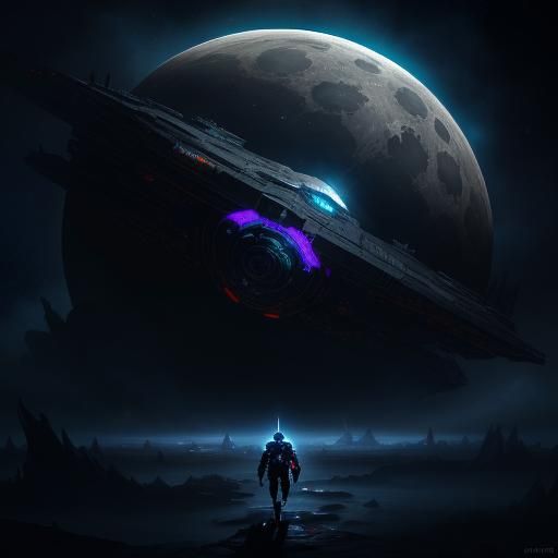 Astar Spaceship Emerges from Behind Dark Moon