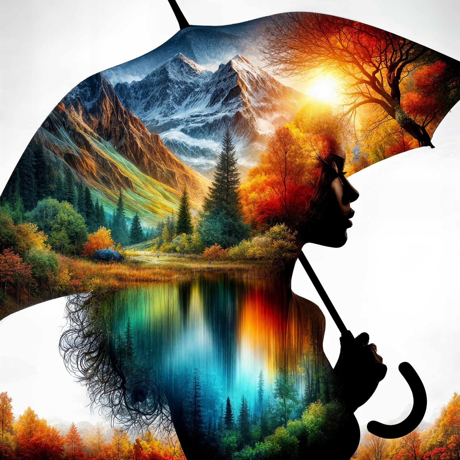 Seasons Within: A Woman’s Silhouette in Scenic Harmony