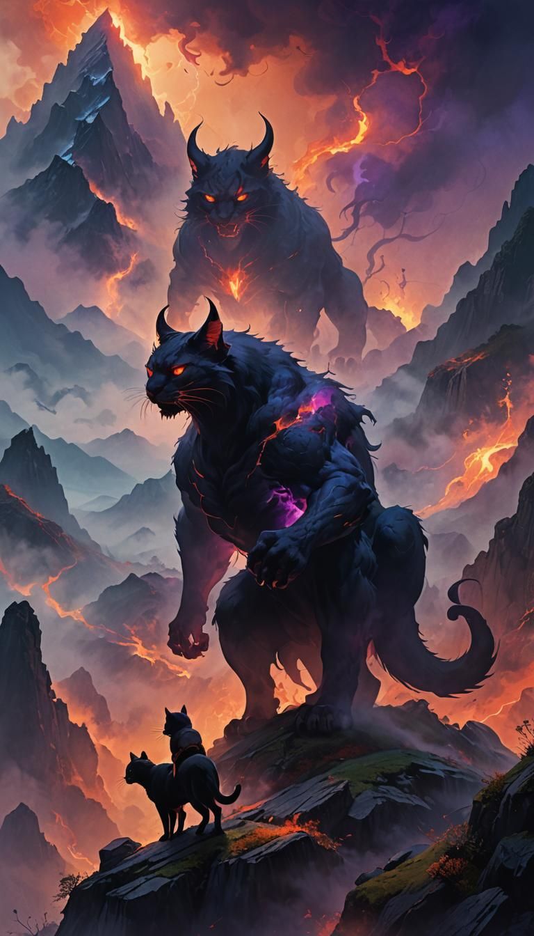 Demon and Cat on Misty Peak