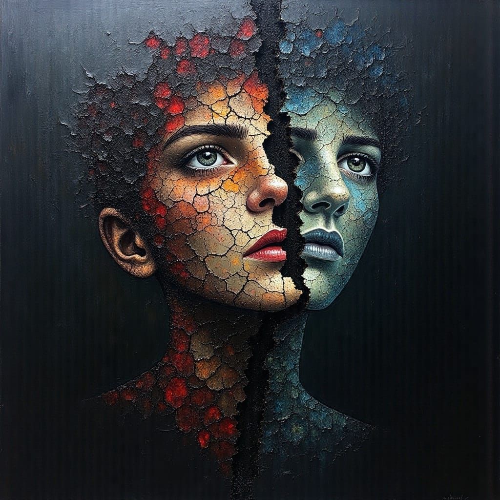 <lora:MJ6 Macabre:1.0> Deteriorating Dreams – Dreamlike scenes crumbling and fading into darkness, with chaotic, irregular color transition...