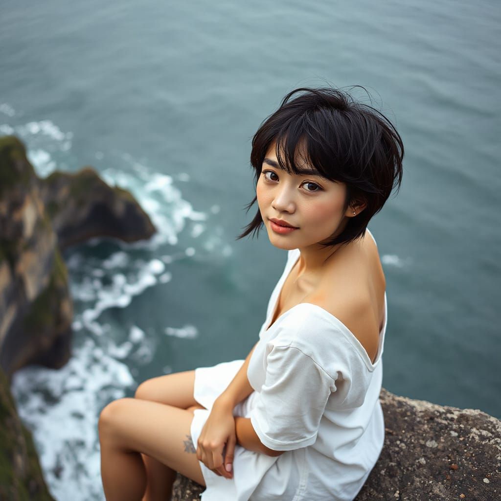 Hyperrealistic Image of Thai Woman on Cliffs