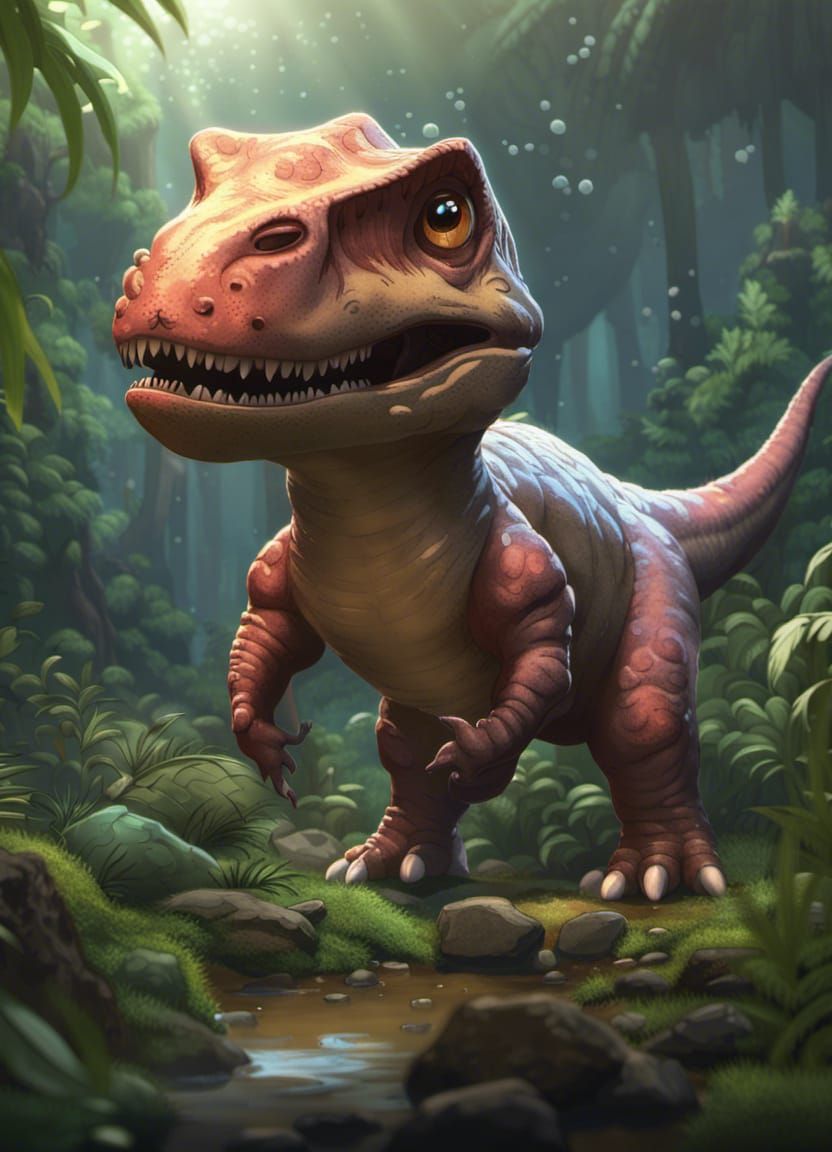 Super Cute Baby Chibi Obese Tyrannosaurus Rex with Huge glowing eyes ...