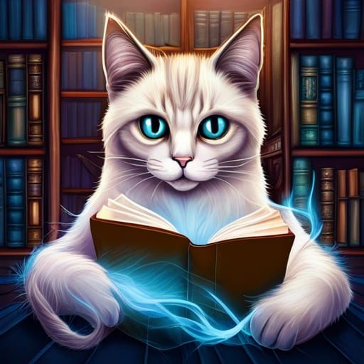 Cute cat ghost reading a book in a haunted library. - AI Generated ...