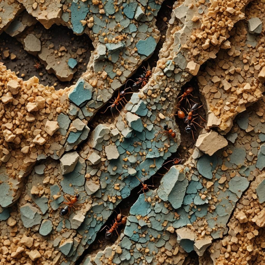 An ant carrying a crumb ten times its size, the crumb transf...