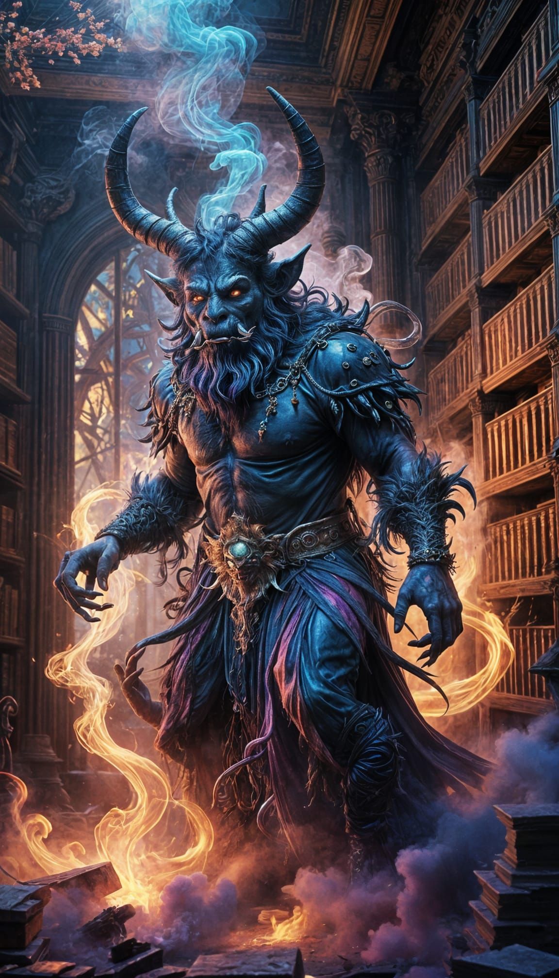 Dark Fantasy Krampus in Vibrant Smoke