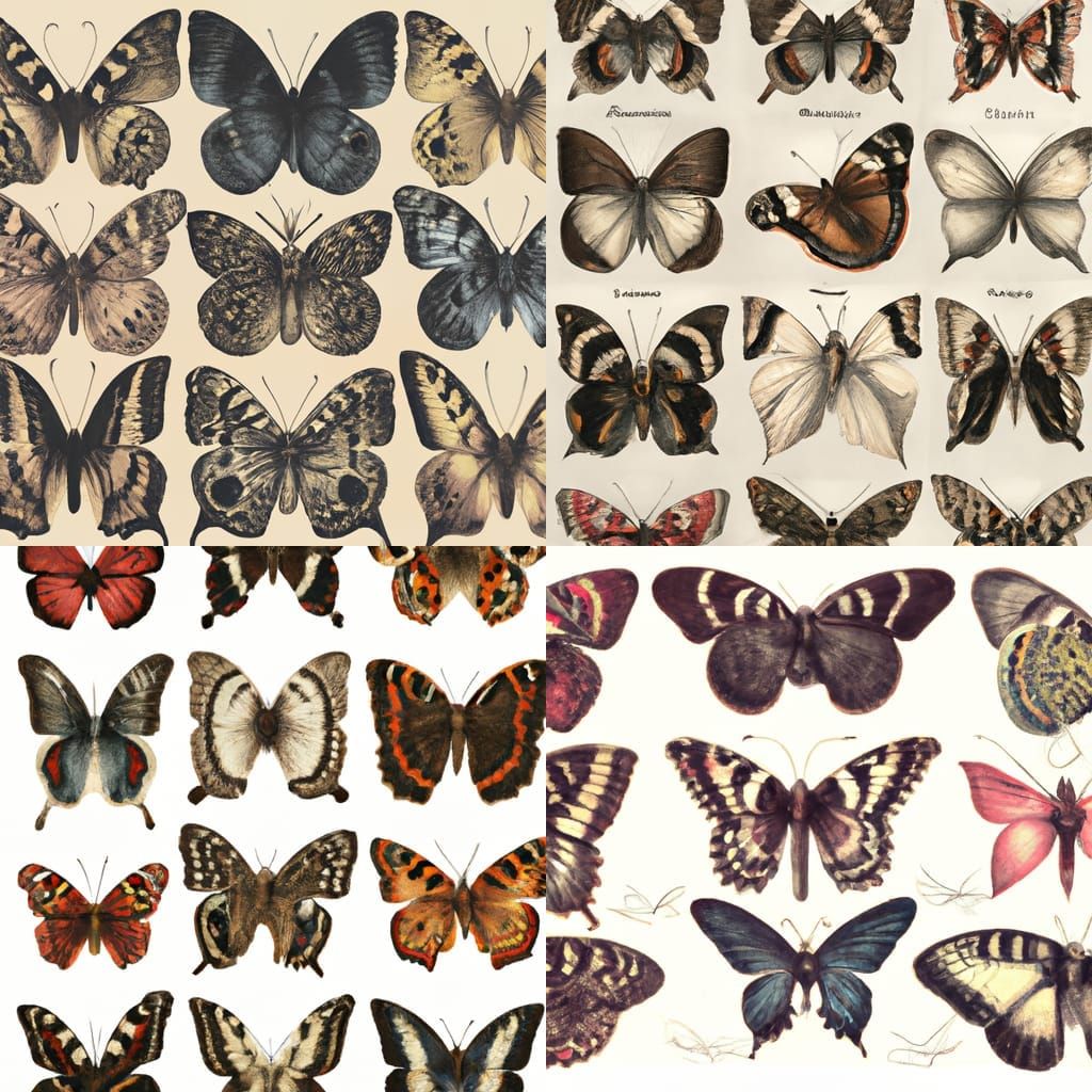 Assortment Of Butterflies, Vintage Print, In The Style Of Natural 