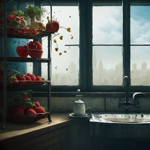 Surreal Still Life with Melting Berries, Oil on Canvas