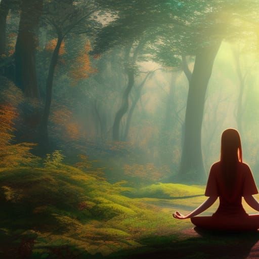 Meditating woman in the woods - AI Generated Artwork - NightCafe Creator