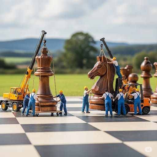 אנשי מיניאטורה משחקים שחמט במאמצים