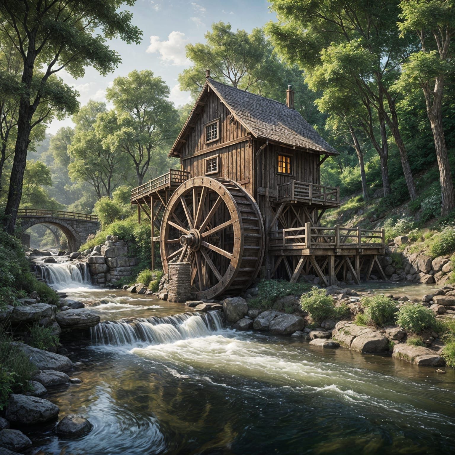  A waterwheel turning in a forest  by @Paulie60