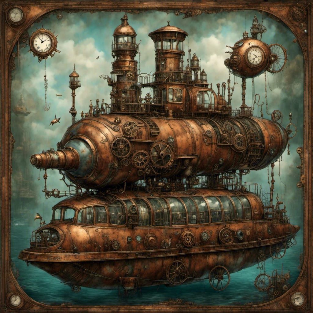  <lora:Steampunk-Notebook:1.0> steampunk submarine