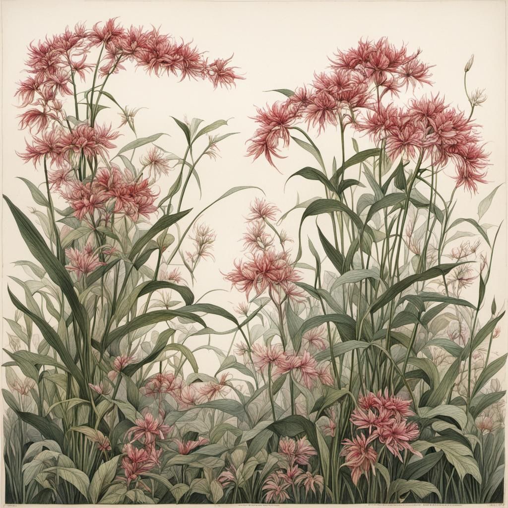 elaborate botanical colored ink drawing with the most extrav...