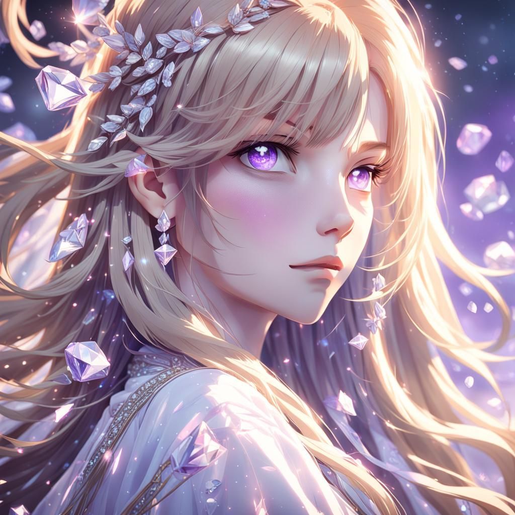 Anime Girl with Diamonds in Soft Light