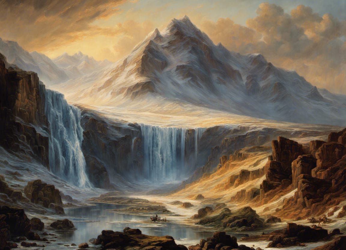 Frozen waterfall on top of a mountain  by @Ararauna Design