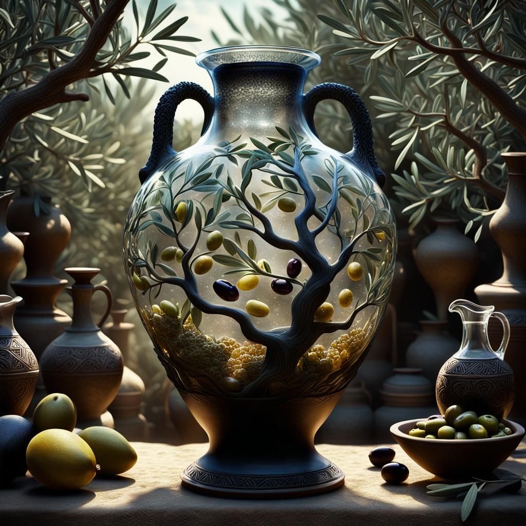  olives fruit and olive oil. Branches of ...  by @Artist