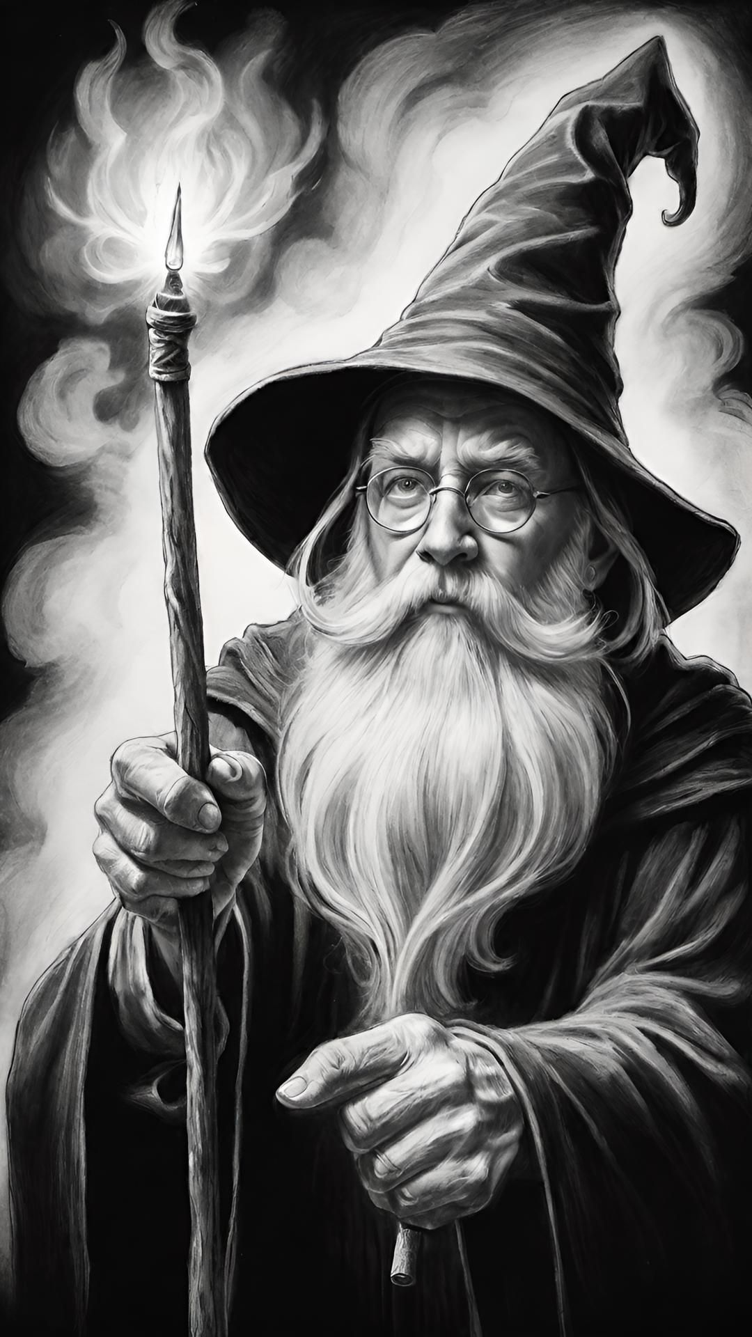 illustration of an old wizard firing his wand