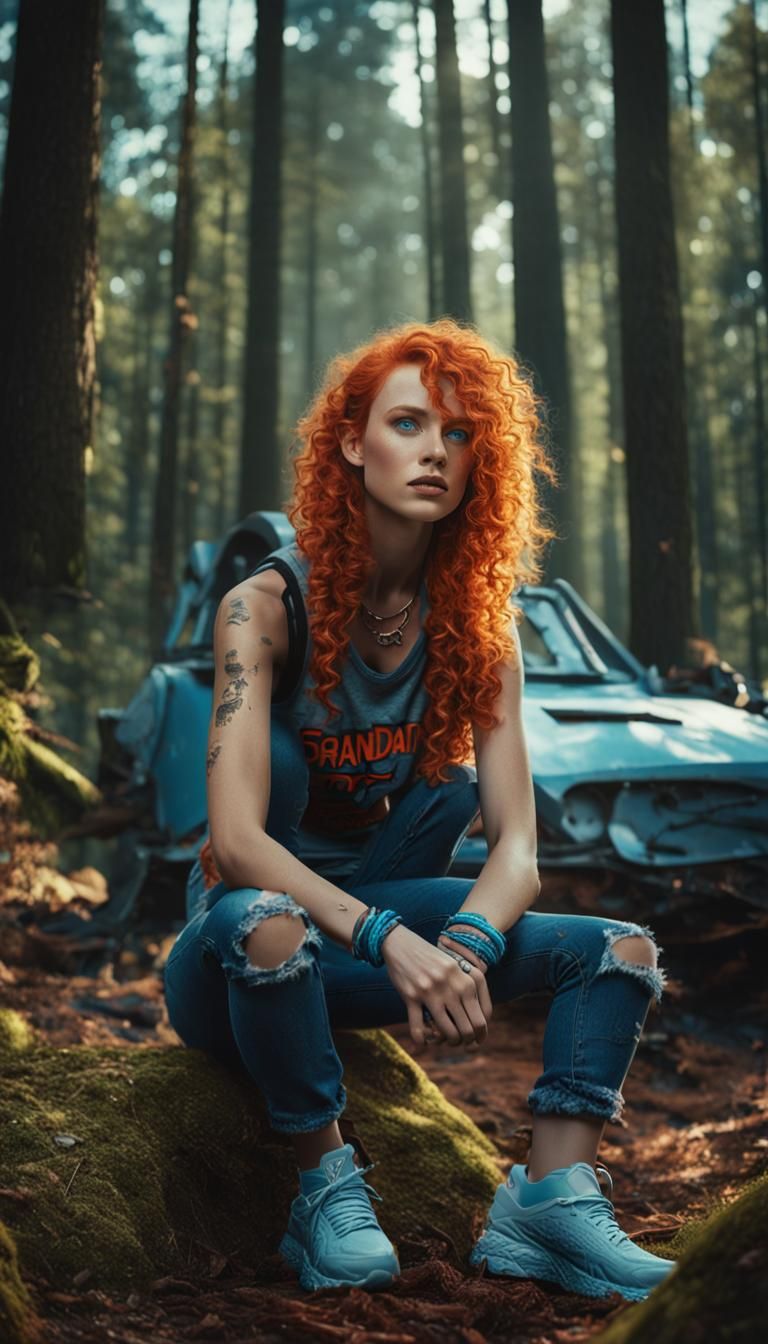 Ultra-realistic 8K image of scandinavian rave girl with oran...