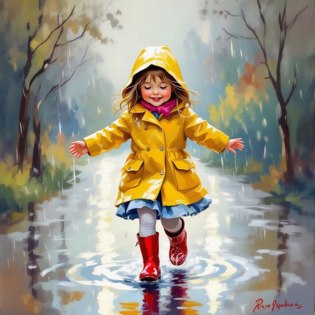 Cute Girl Dancing Joyfully in the Rain