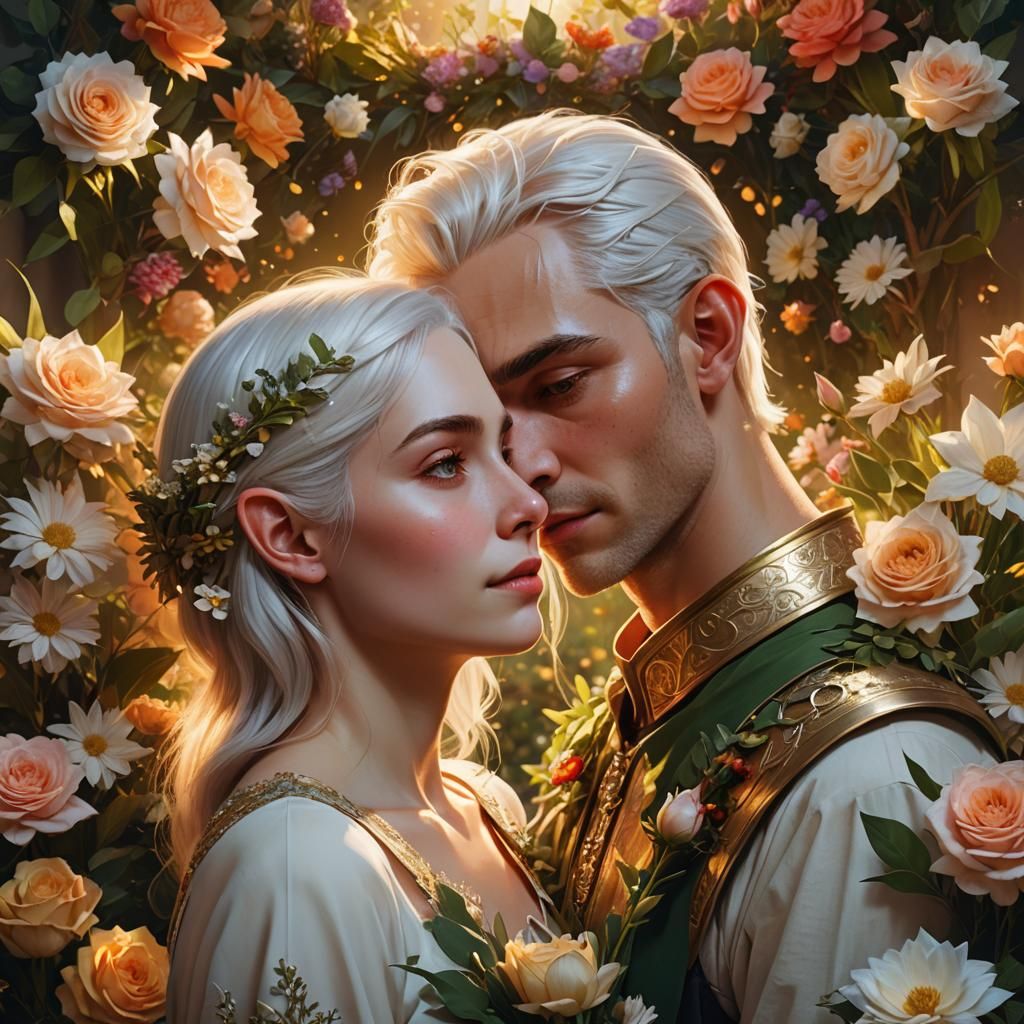 Romantic Elf and Woman Portrait in Digital Art Style