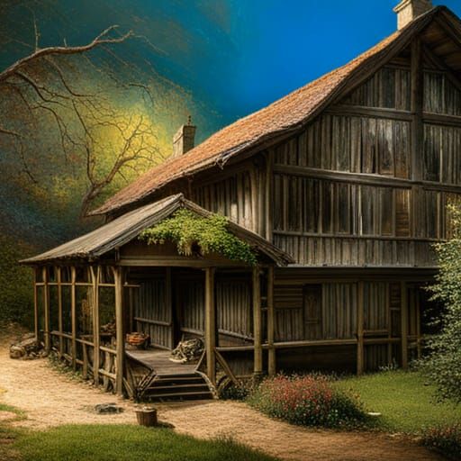 A white specter coming out of a Haunted house ;

triadic col...
