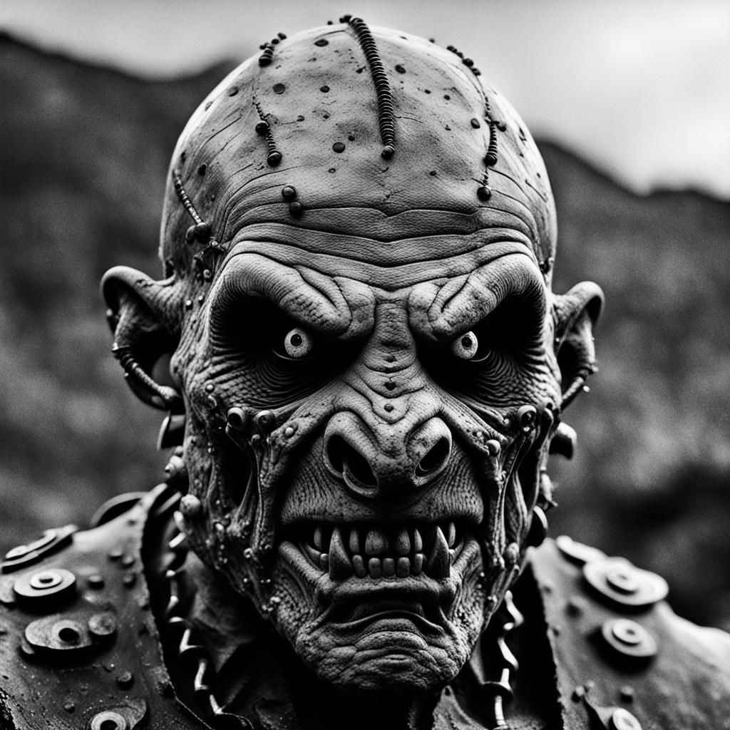 an old, grainy, black and white close up photo of a Mutant Troll