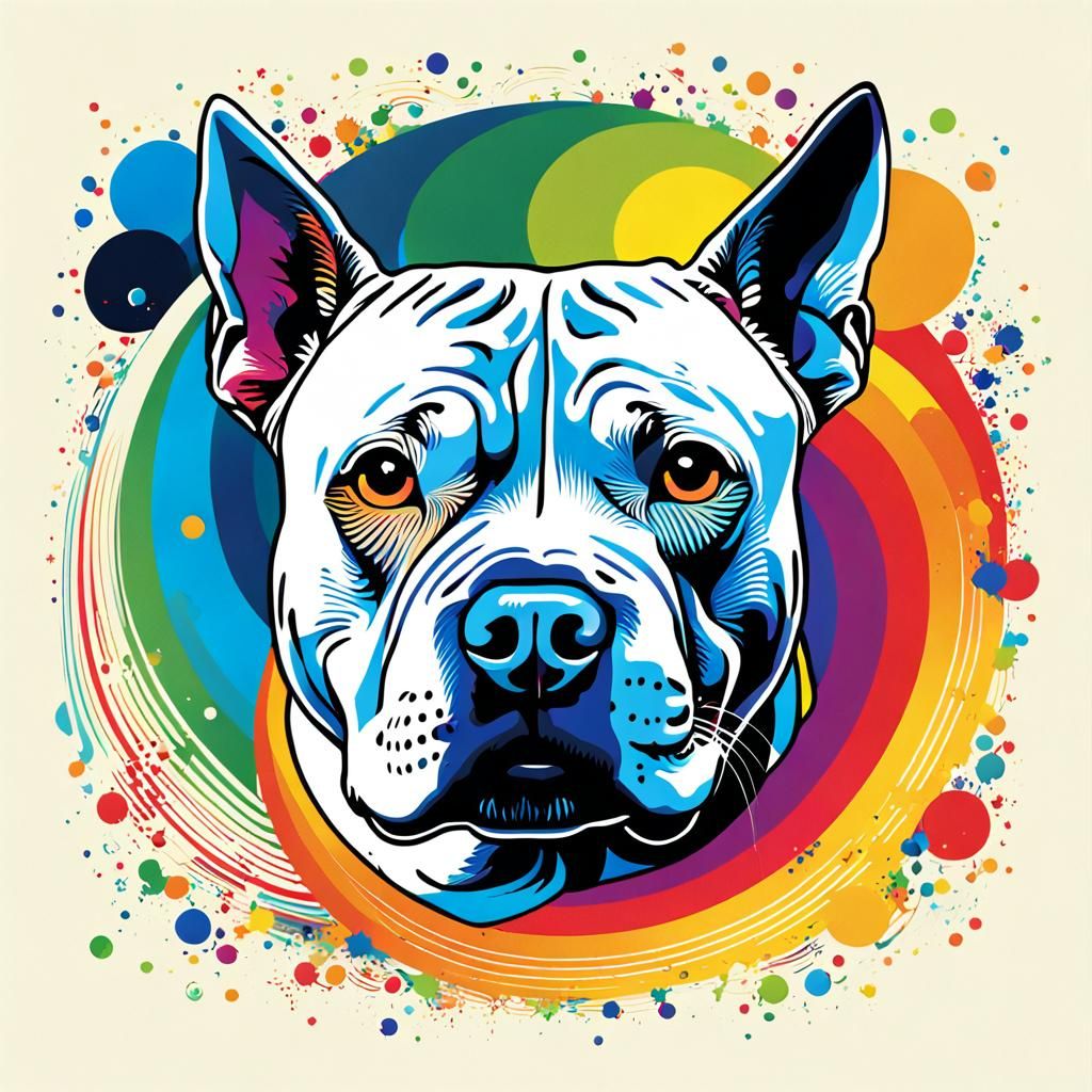 pit bull, night sky, rainbow, swirl