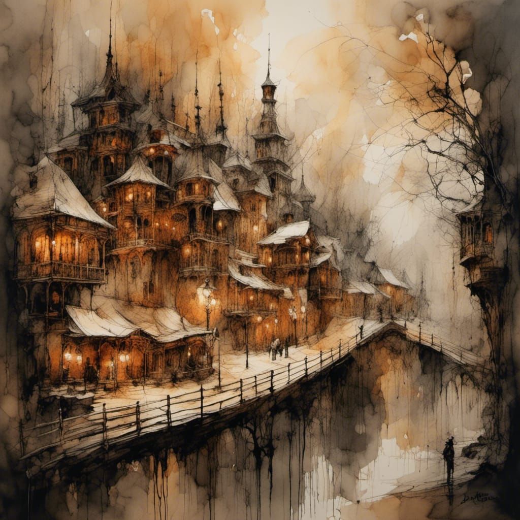 Scarborough Fair: Cozy Buildings in Ink Drawing Style