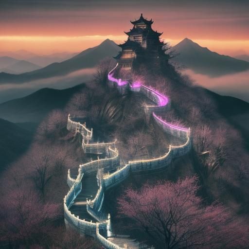 Ink Mountain Dragon Rainbow: Hyperrealistic Chinese Art