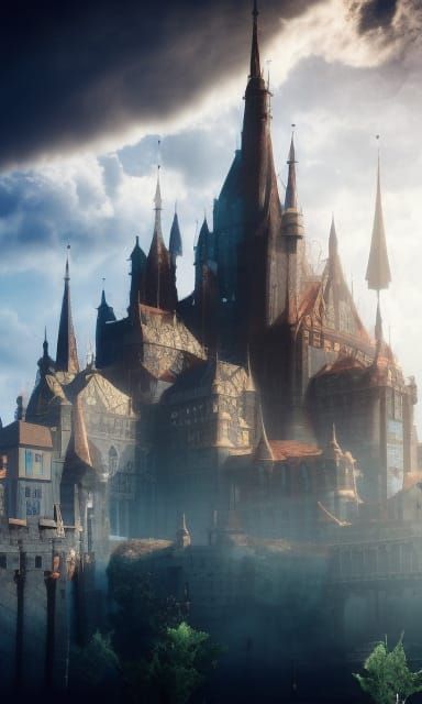 a beautiful fantasy castle made from white stone and bright ...