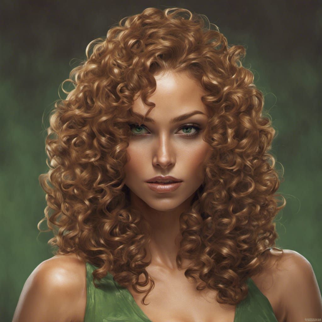 Curly Light Brown Hair With Green Eyes Light Caramel Skin Adult Ai Generated Artwork