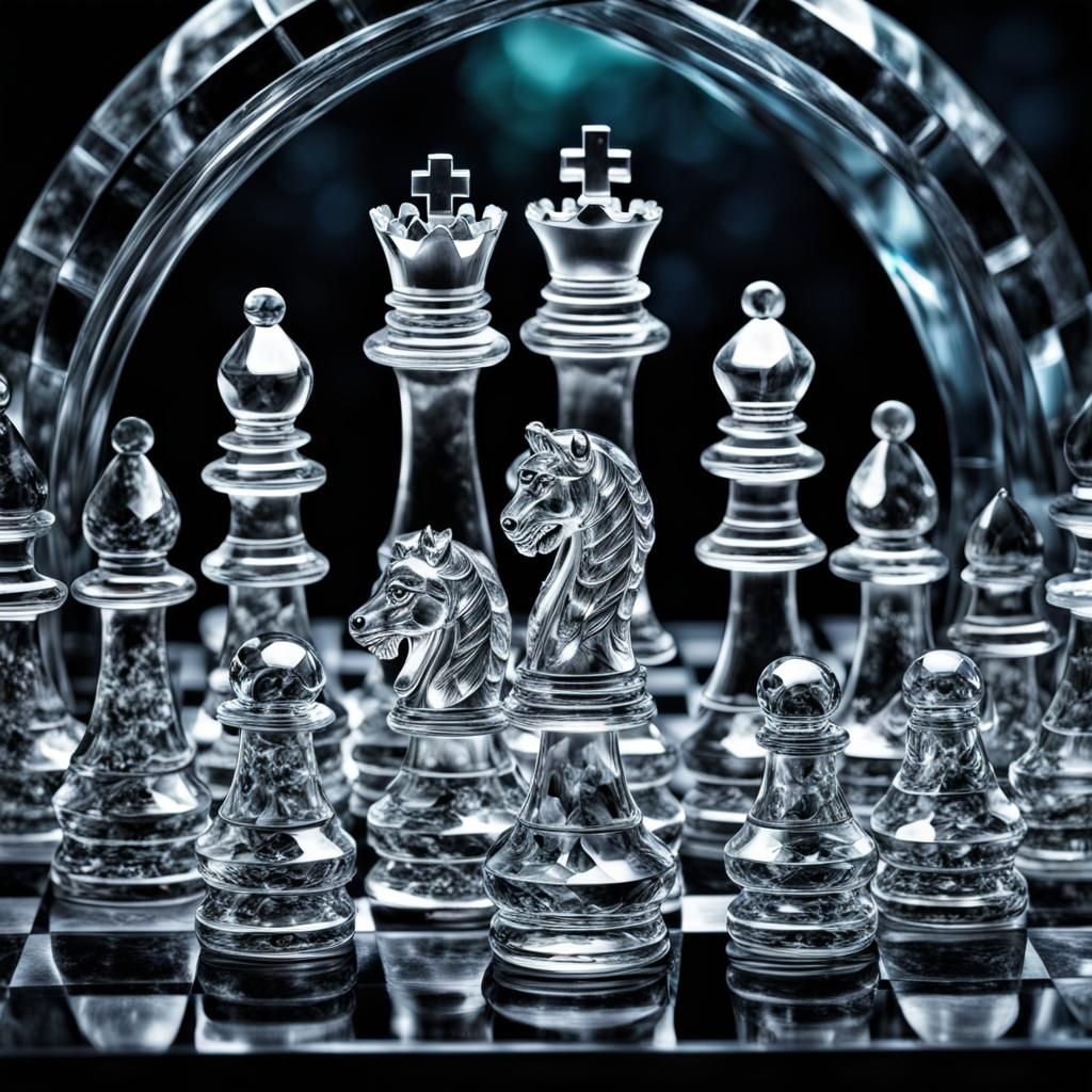 Crystal  chess set  intricate details, HDR, beautifully shot...