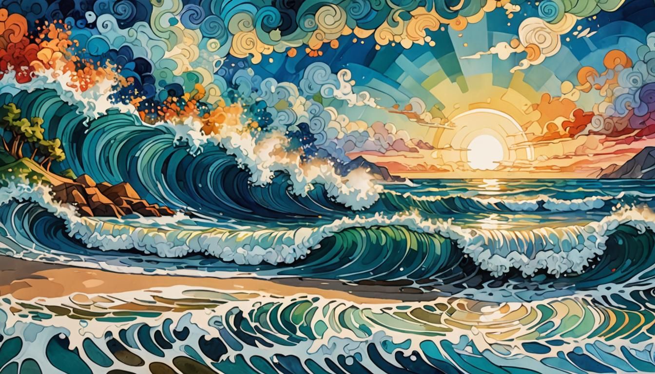 nature beach, abstract vector fractal, wave function, Zentan...