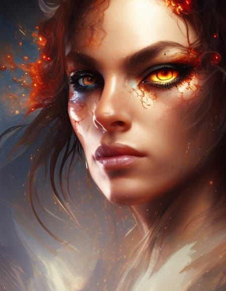 Fiery Eyes Woman Portrait in Nouveau Style