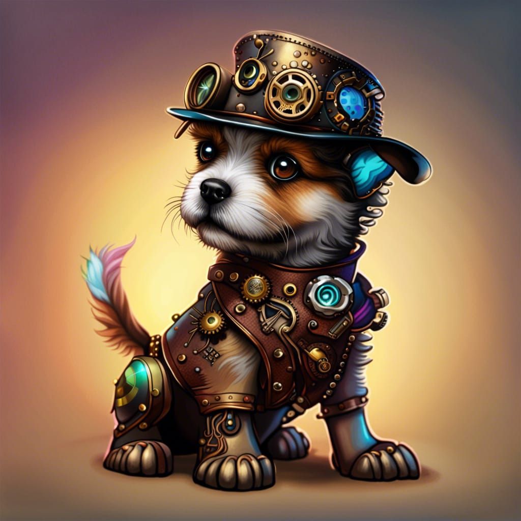 Cute Steampunk puppy - AI Generated Artwork - NightCafe Creator