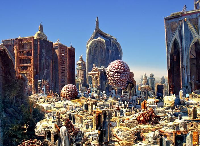 Sri-Fi Cityscape Infected by a Giant Cancerous Tumor