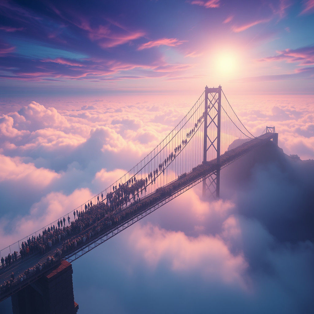 Majestic Human Bridge Above Mystical Mist