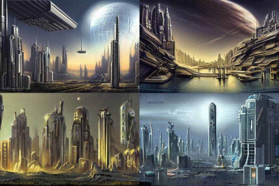 Sci-fi city in the style of Classical Realism