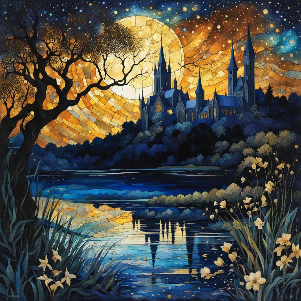 Moonrise over the castle  by @Namelesstoon