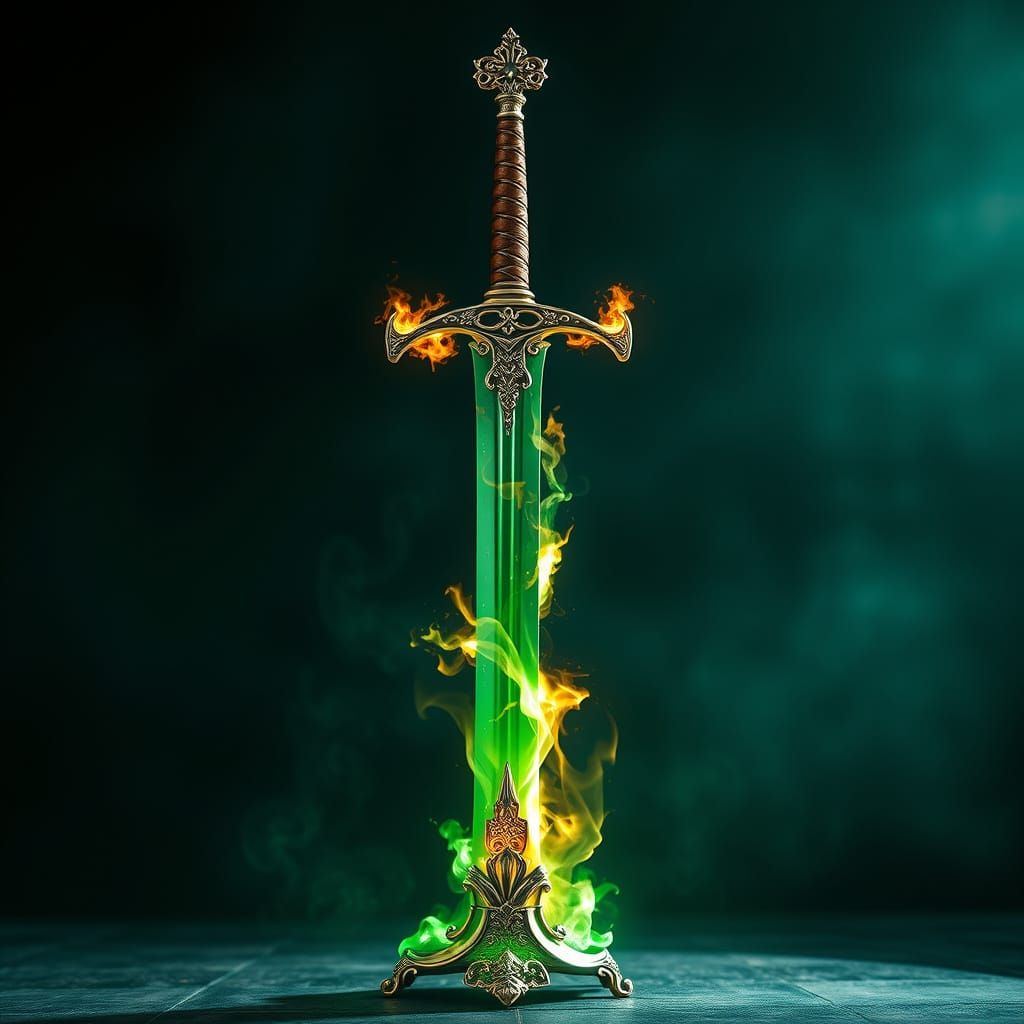 Majestic Sword with Magical Green Fire