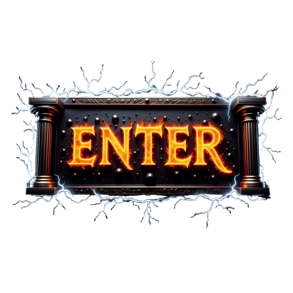 Mythical Enter Button with Lava Font and Gem Pillars