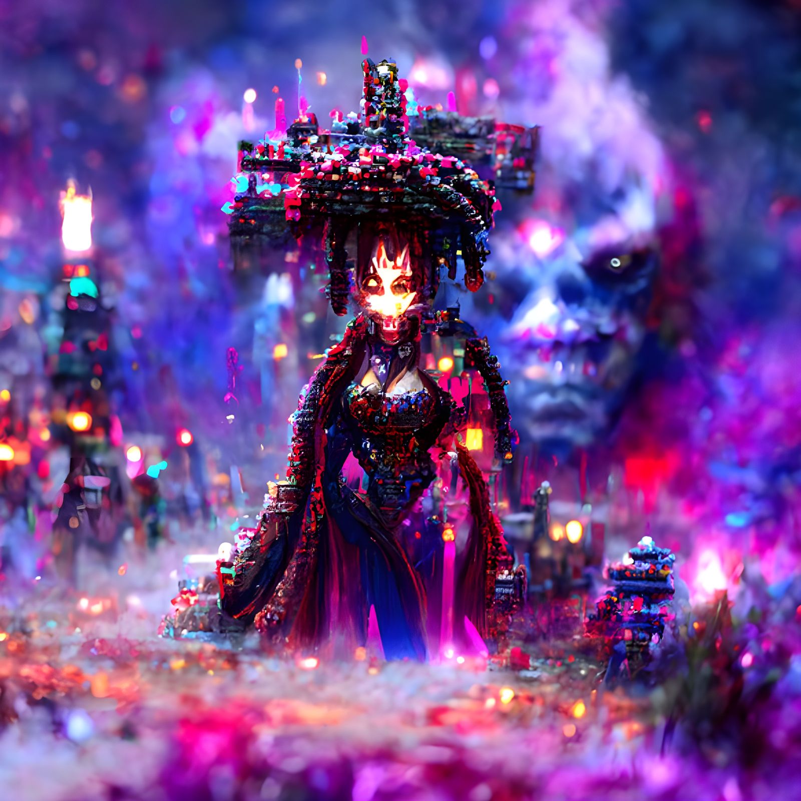 Anime pixel art 8bit pixelated Voodoo empress sinister by Greg Rutkowski 8k  resolution holographic astral cosmic illustration mixed media by Pablo  Amaringo detailed matte painting Thomas Kinkade - AI Generated Artwork -