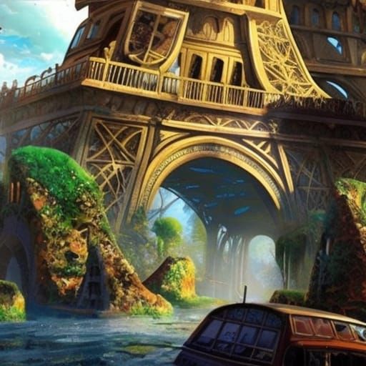the shot of an abandoned Paris overtaken by nature, inhabite...