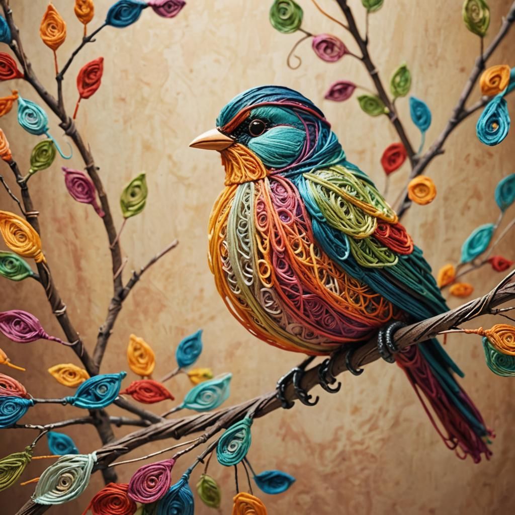 Colorful String Bird  by @JollyNewt