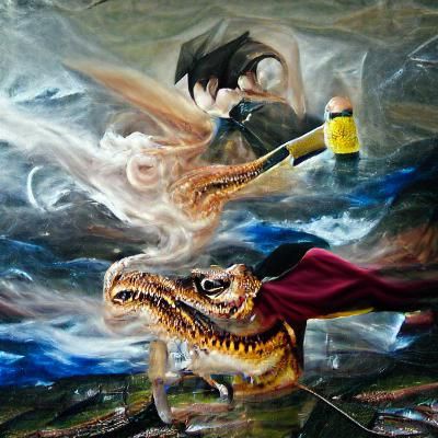 Harry Potter fighting a dragon oil on canvas